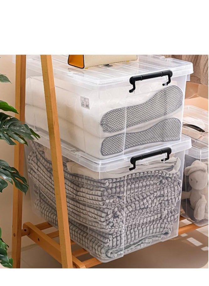 Golden - Storage Box Clear Storage Bin 61x42.5x35cm Storage Box with Wheels Plastic Toy Cloth Storage Latch Box Storage Cube Container with Handle for Organizing Toys, Clothes, Home Office Closet - Image 1