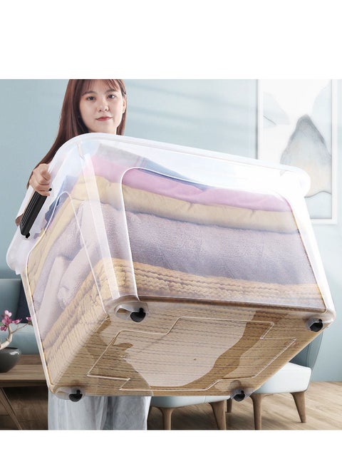 Storage Box Clear Storage Bin 61x42.5x35cm Storage Box with Wheels Plastic Toy Cloth Storage Latch Box Storage Cube Container with Handle for Organizing Toys, Clothes, Home Office Closet