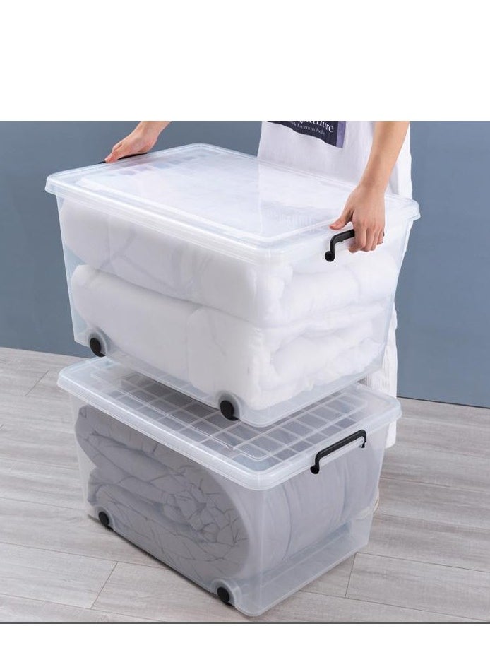Golden - Storage Box Clear Storage Bin 61x42.5x35cm Storage Box with Wheels Plastic Toy Cloth Storage Latch Box Storage Cube Container with Handle for Organizing Toys, Clothes, Home Office Closet - Image 1
