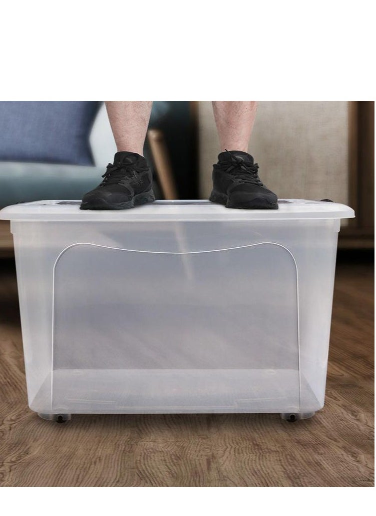 Golden - Storage Box Clear Storage Bin 61x42.5x35cm Storage Box with Wheels Plastic Toy Cloth Storage Latch Box Storage Cube Container with Handle for Organizing Toys, Clothes, Home Office Closet - Image 1