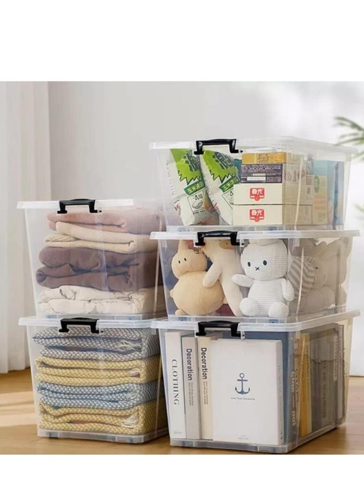 Golden - Storage Box Clear Storage Bin 61x42.5x35cm Storage Box with Wheels Plastic Toy Cloth Storage Latch Box Storage Cube Container with Handle for Organizing Toys, Clothes, Home Office Closet - Image 1