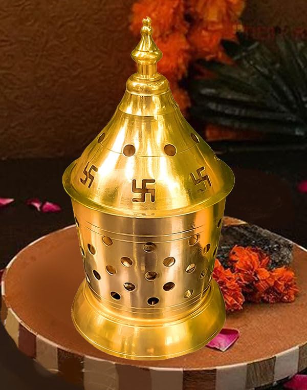 Stotram Brass Akhand Jyoti Diya with Brass Cylindrical Shaped Cover Diya Oil Lamp for Temple Spiritual DipakSize Medium 8 x 8 x 14