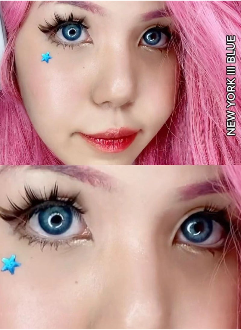 Unibling New York III Blue Yearly Colored Contact Lenses, Unisex Cosmetic Contact Lenses, Enlargement Collection, Dark Blue, With Case  - Image 2