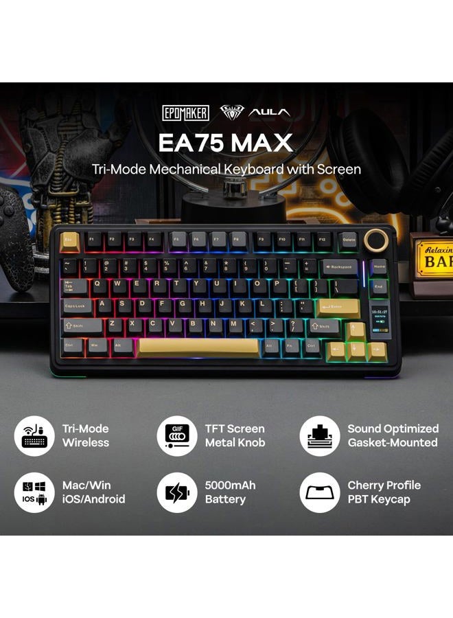 EPOMAKER X Aula EA75 MAX Wireless Gaming Keyboard with Screen & Knob, 5000mAh, Hot-Swap, Lubed Switches, RGB Backlit, Creamy Gasket, 75% Mechanical Keyboard (Black, Reaper Switch) - Image 2