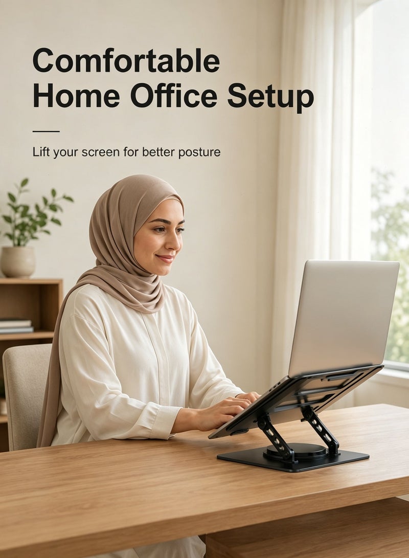 حامل كمبيوتر محمول قابل للطي وقابل للتعديل مع تبديد الحرارة - ملحق كمبيوتر محمول قابل للتدوير ورفع الارتفاع لمشاهدة مريحة - Image 5