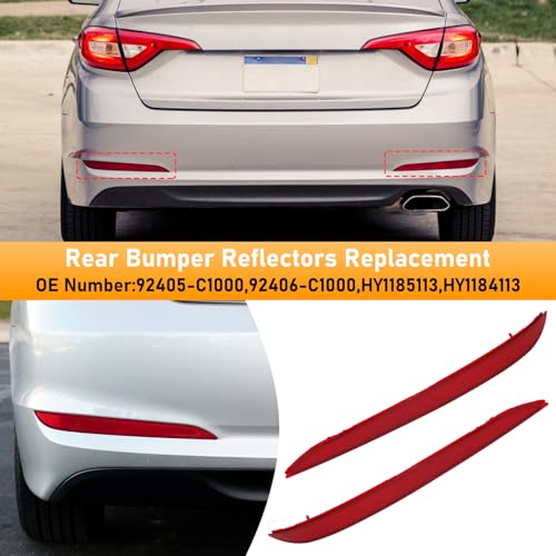 Abodvu Compatible with Hyundai Sonata Rear Bumper Reflector 2015-2017,Left Driver & Right Passenger Side Rear Bumper Red Marker Trim,7th Gen Sonata Back Reflector Light W/O Bulb Replacement(1Pair) - Image 3