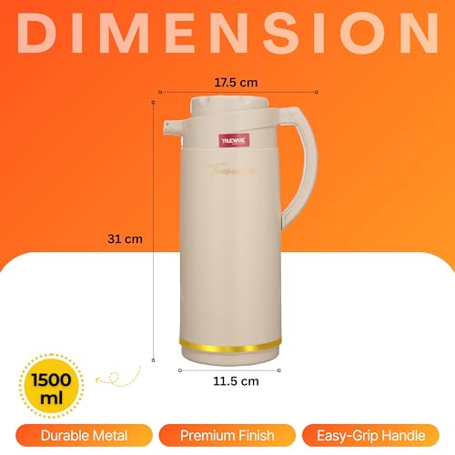 Trueware Jupiter Inner Steel Thermoware 1500 ML Hot & Cold Flask Jug, BPA Free, Leak Proof, Ideal for Tea, Coffee, Water, Hot Beverages - Image 3