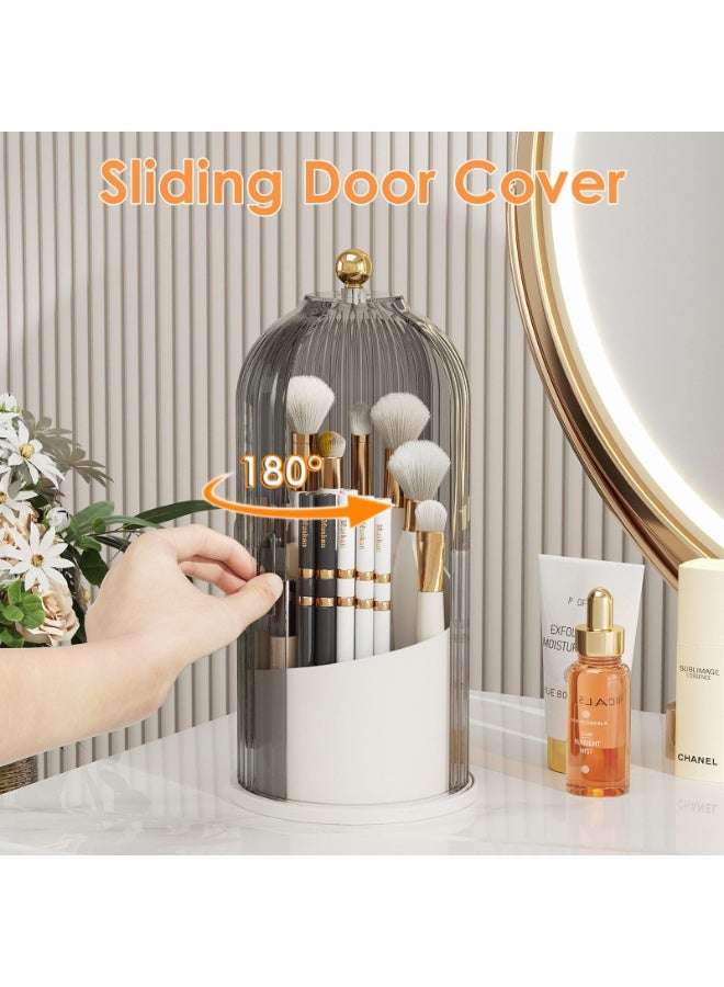 KHAJUL Cosmetic storage box with lid,360 Rotating Clear Dustproof Makeup Brushes Organizer (Transparent Black) - Image 4