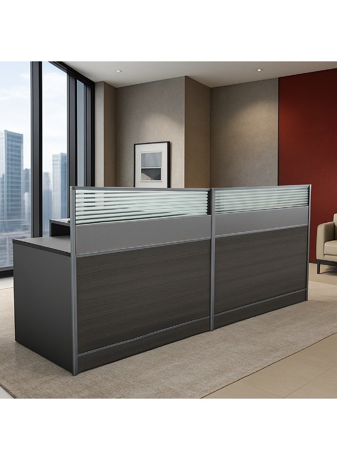 Karnak Modern 2-Person Office Workstation with Privacy Glass Panel & Storage Drawers | Dual Staff Reception Desk UAE