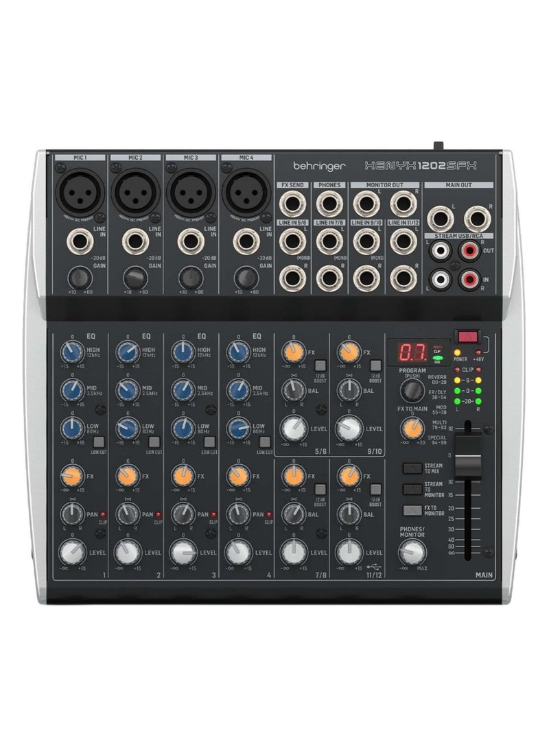 Behringer Mixer Audio 12 CH (4Mono & 4 Stereo) w/ FX Processor and USB Streaming Interface 1202SFX - Image 1