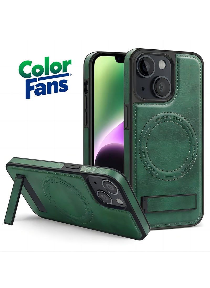 Color Fans - For iPhone 13 Case Compatible with MagSafe Slim-Fit PU Leather Coated TPU + PC Shell - Blackish Green - Image 1