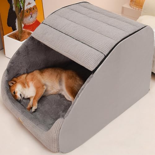 YISLEND Large Dog House Indoor Soft Plush Dog Cave Bed Covered Dogs Bed with Fluffy Washable Cushion Portable DogCat Pet Tent House for Small Medium Dogs Grey Large - Image 3