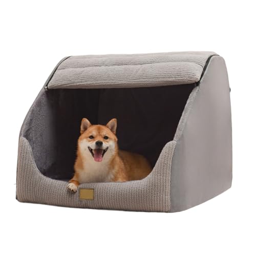 YISLEND Large Dog House Indoor Soft Plush Dog Cave Bed Covered Dogs Bed with Fluffy Washable Cushion Portable DogCat Pet Tent House for Small Medium Dogs Grey Large - Image 1