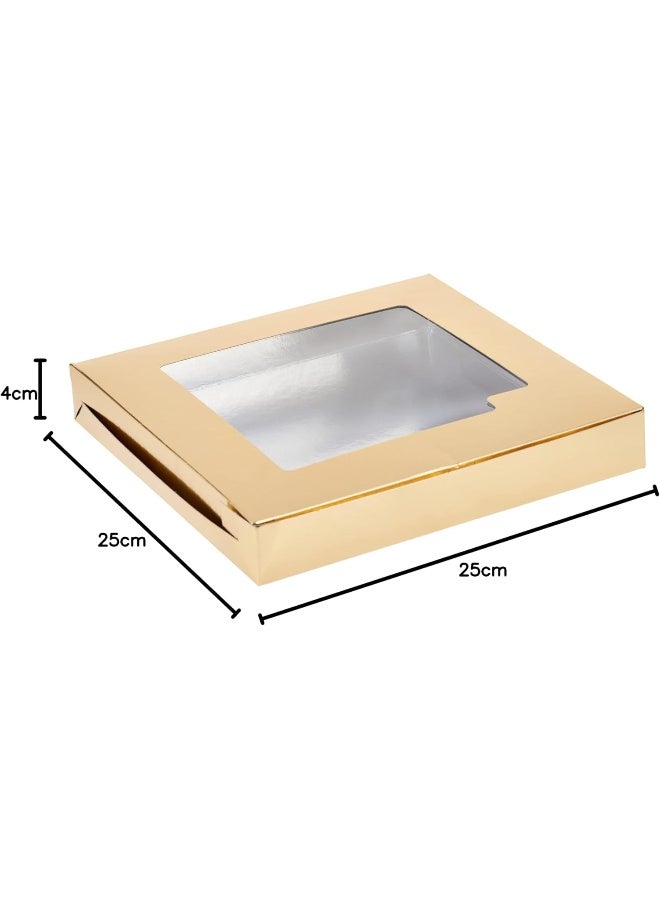 Hotpack Disposable Sweet Box, Gift or Party Box, Aluminium/Gold With Window 25x25cm, 5 Pieces - Image 5