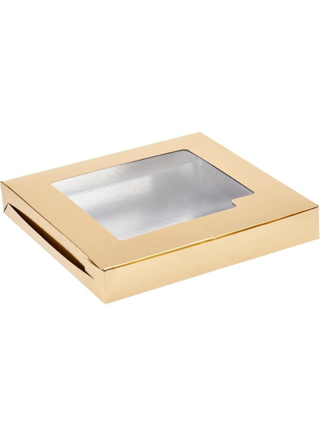 Hotpack Disposable Sweet Box, Gift or Party Box, Aluminium/Gold With Window 25x25cm, 5 Pieces - Image 1