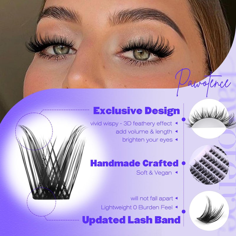Pawotence Lash Clusters Kit Wispy Lash Extension Kit 10-18mm Cluster Eyelash Extensions Kit Individual Lashes 144pcs Eyelash Clusters with Lash Bond and Seal, Lash Tweezers for Self Use - Image 4