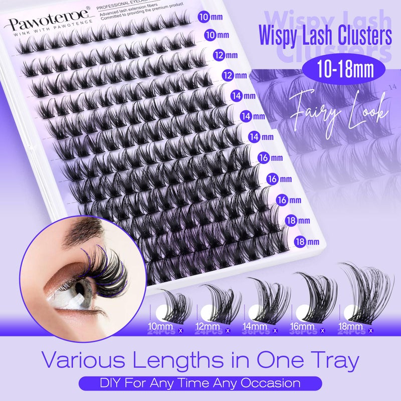 Pawotence Lash Clusters Kit Wispy Lash Extension Kit 10-18mm Cluster Eyelash Extensions Kit Individual Lashes 144pcs Eyelash Clusters with Lash Bond and Seal, Lash Tweezers for Self Use - Image 3