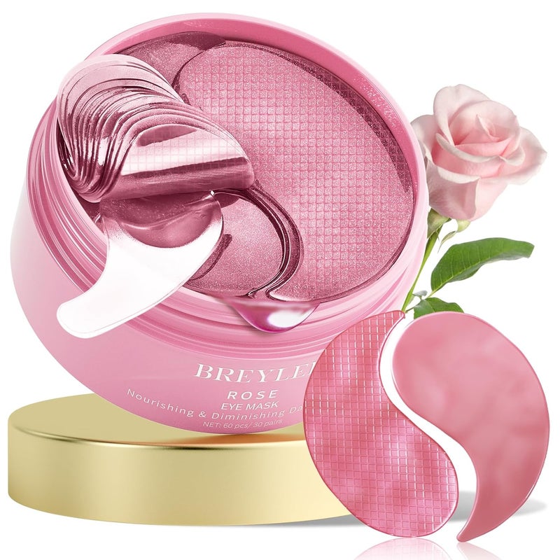 BREYLEE Rose Eye Mask 60 Pcs Under Eye PatchesEye Patches For Puffy EyesHydrates Improves And Firms The Eye Area Suitable For Both Women And Men