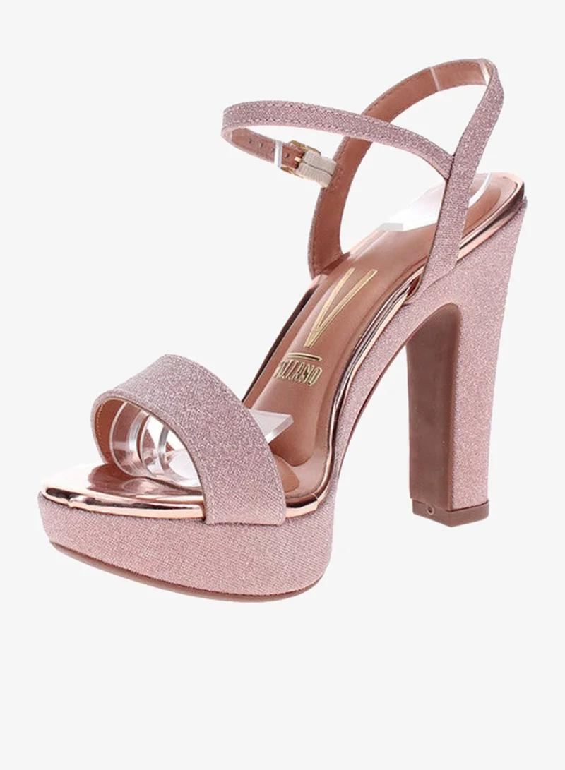 فيزانو صنادل فيزانو بكعب عالٍ للسيدات باللون الذهبي الوردي | صنع في البرازيل