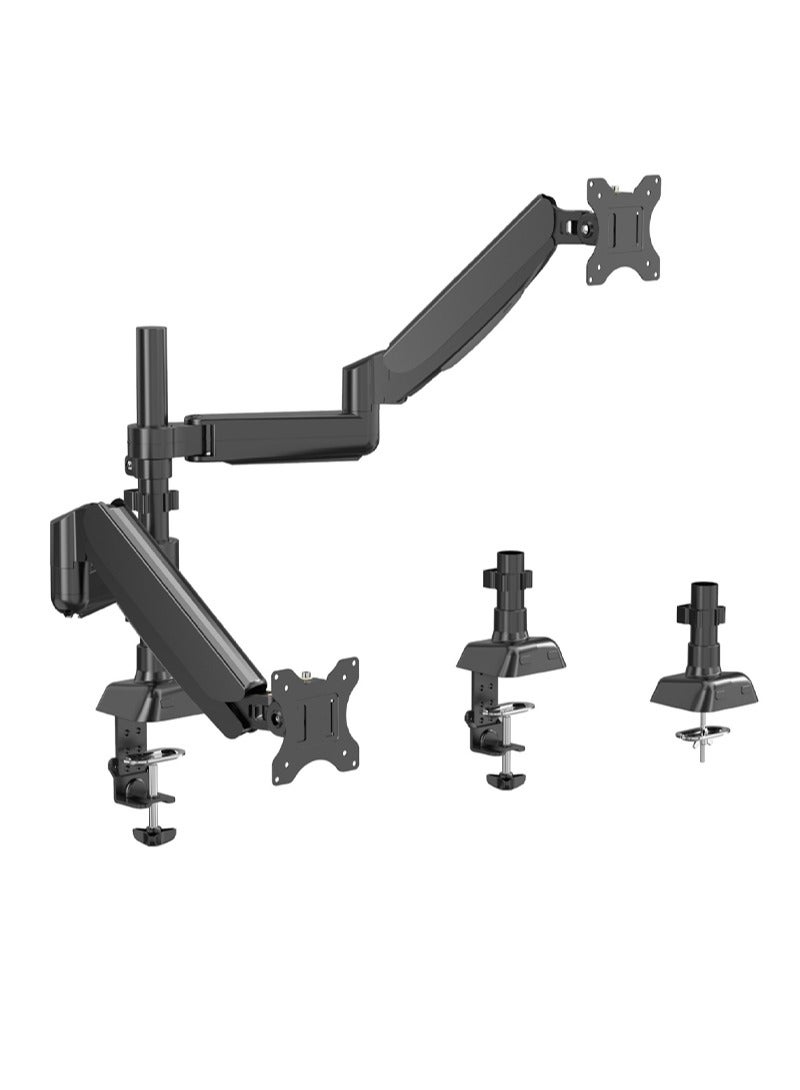 Sharpdo Dual Monitor Arms Mount for 17 to 27 inch Screens,Pneumatic Height Adjustment, Dual Single Monitor support,Full Articulating Tilt, Swivel with Desk C-clamp and Grommet Option - Image 1