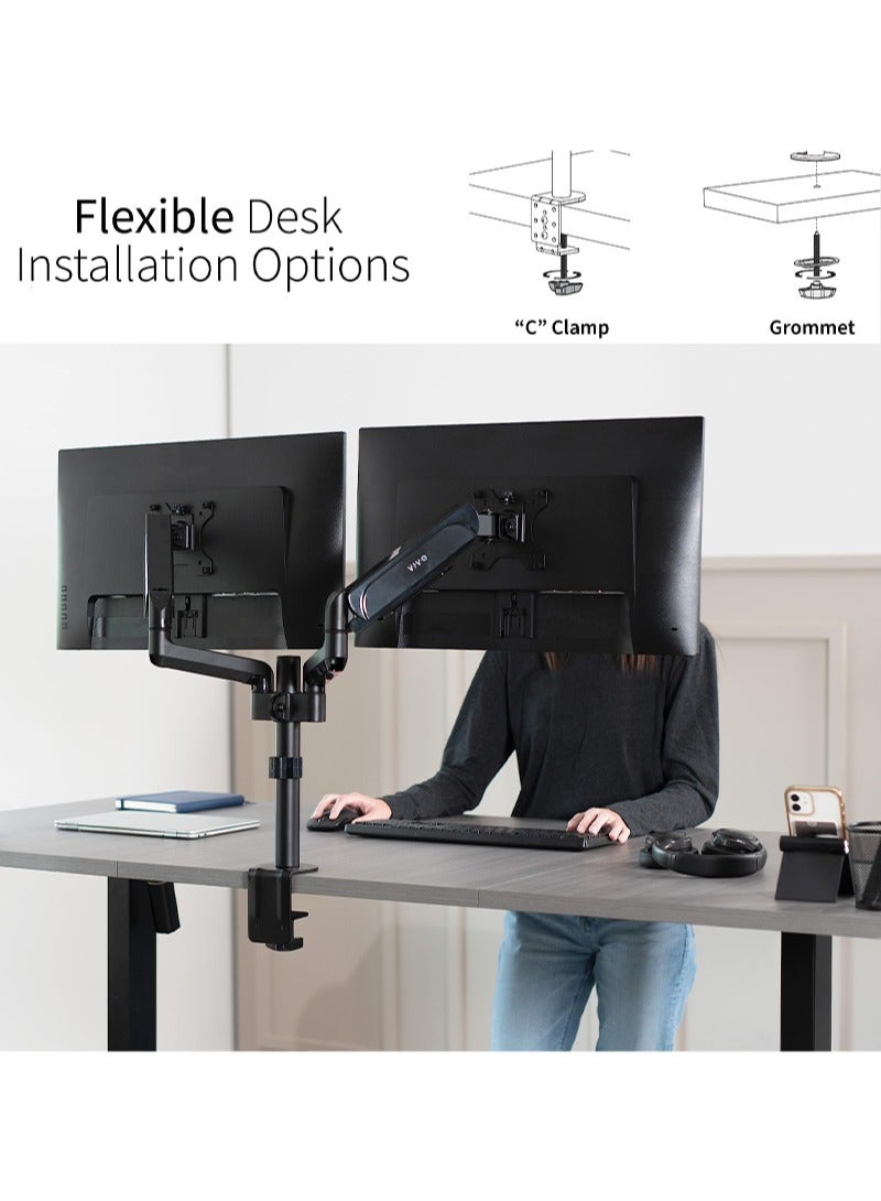 Sharpdo Dual Monitor Arms Mount for 17 to 27 inch Screens,Pneumatic Height Adjustment, Dual Single Monitor support,Full Articulating Tilt, Swivel with Desk C-clamp and Grommet Option - Image 4