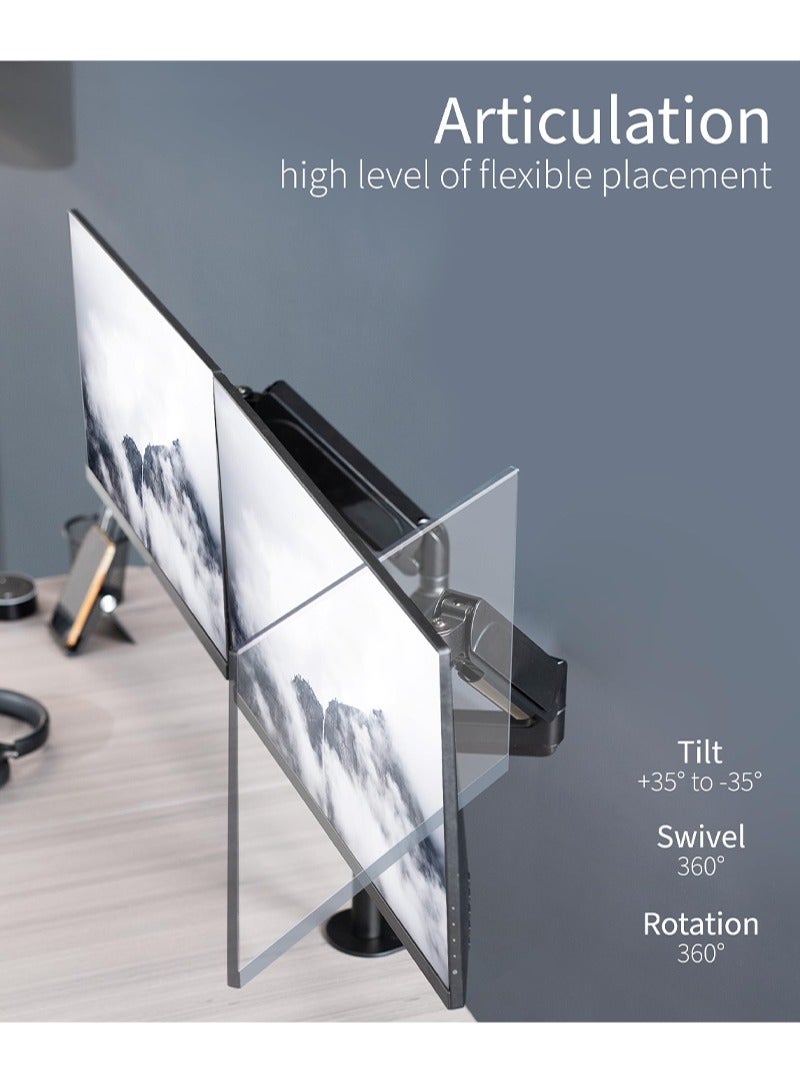 Sharpdo Dual Monitor Arms Mount for 17 to 27 inch Screens,Pneumatic Height Adjustment, Dual Single Monitor support,Full Articulating Tilt, Swivel with Desk C-clamp and Grommet Option - Image 3