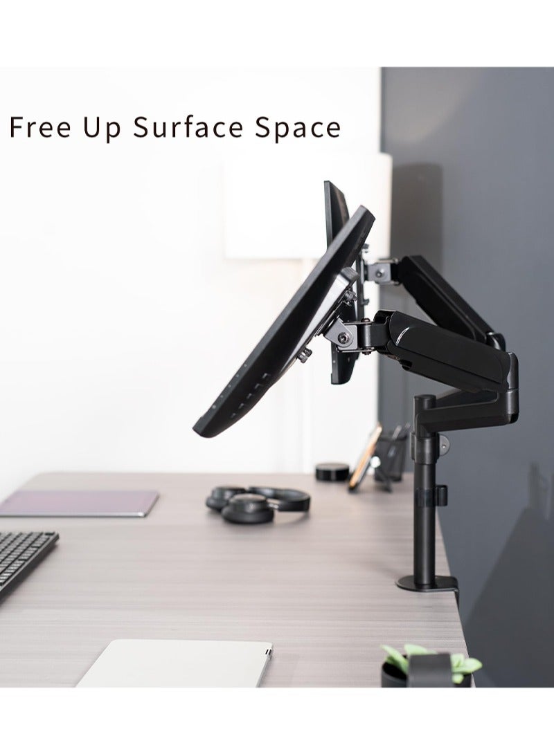 Sharpdo Dual Monitor Arms Mount for 17 to 27 inch Screens,Pneumatic Height Adjustment, Dual Single Monitor support,Full Articulating Tilt, Swivel with Desk C-clamp and Grommet Option - Image 5