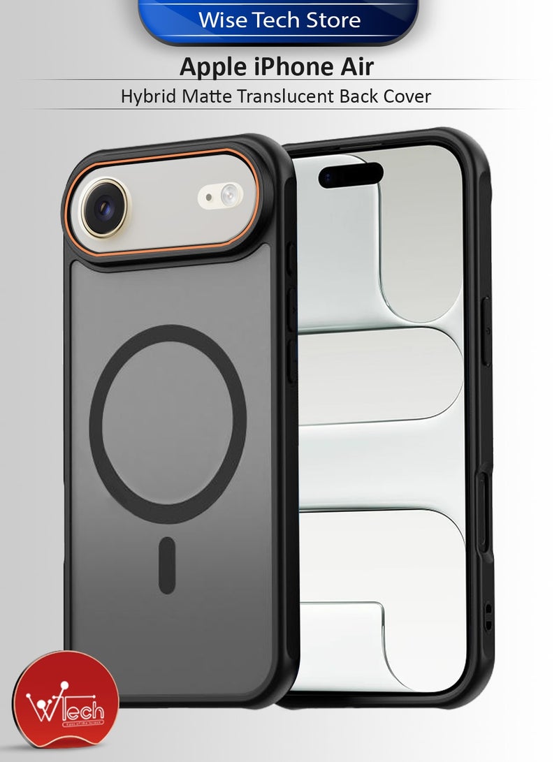 Wtech Apple iPhone Air 5G 2025 Hybrid Matte Translucent Back Cover Shockproof Hard PC Strong Magnetic Adsorption Case Cover (MCMPMN) - Black - Image 1