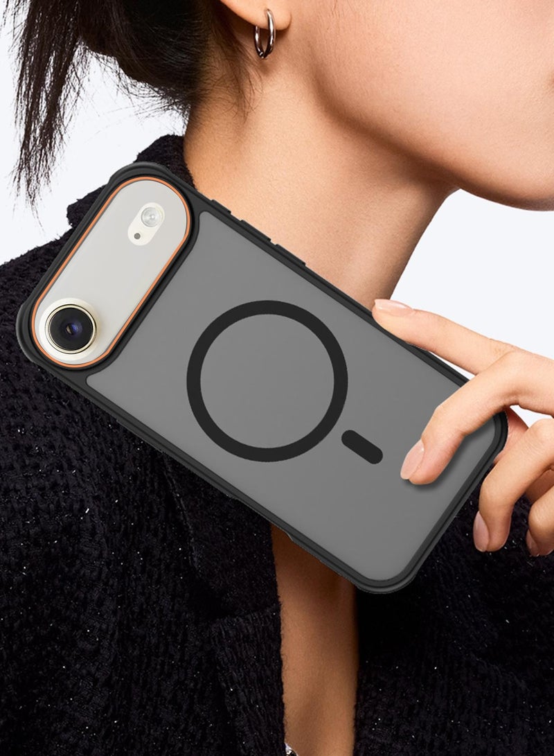 Wtech Apple iPhone Air 5G 2025 Hybrid Matte Translucent Back Cover Shockproof Hard PC Strong Magnetic Adsorption Case Cover (MCMPMN) - Black - Image 2