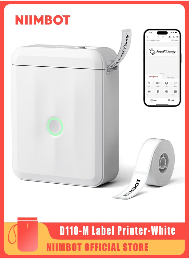 NIIMBOT - D110 Upgraded Version Mini Label Maker Machine D110-M Label Printer with 15mm Printing Width, Portable Bluetooth Thermal Printer, Sticker Maker with Multiple Templates, with 1 Roll 12*40mm White Tape for Office Organization Home Kitchen School, White - Image 1