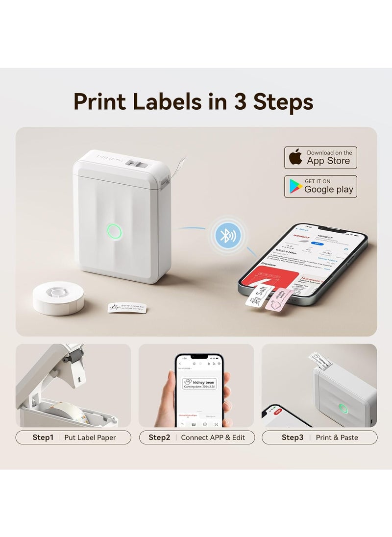 NIIMBOT - D110 Upgraded Version Mini Label Maker Machine D110-M Label Printer with 15mm Printing Width, Portable Bluetooth Thermal Printer, Sticker Maker with Multiple Templates, with 1 Roll 12*40mm White Tape for Office Organization Home Kitchen School, White - Image 1