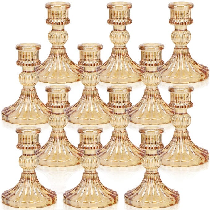 CANDLESTICK HOLDERS SET 4 H TAPER CANDLE HOLDERS BULK 12PCS GOLD GLASS CANDLE HOLDERS FOR WEDDING FESTIVAL PARTY WINDOWSILL DECOR