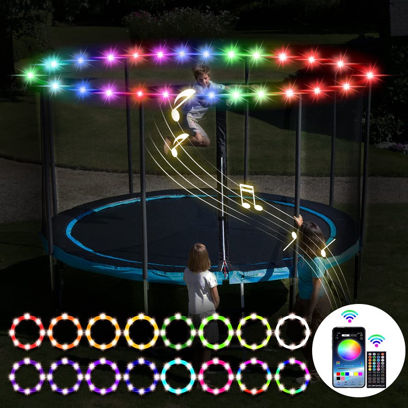 SUVEUS Trampoline Lights, Waterproof LED Lights for 16Ft 15Ft 14Ft 12Ft 10Ft Trampoline, 16 Colors Change with Remote and App Control, Sync up to Music, Super Bright for Kids to Play at Night - Image 1