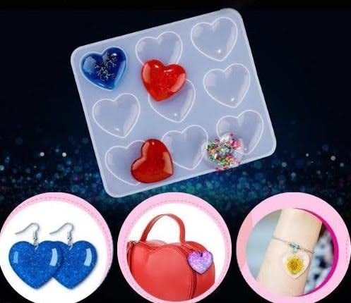 Eoast Heart Shape Multipurpose Epoxy Silicone Mould 9 Cavity 52 x 42cm Resin Love Heart Shape Beads Making DIY Craft - Image 2
