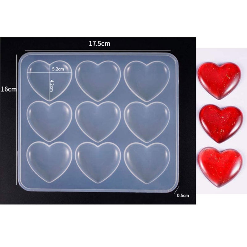 Eoast Heart Shape Multipurpose Epoxy Silicone Mould 9 Cavity 52 x 42cm Resin Love Heart Shape Beads Making DIY Craft - Image 3