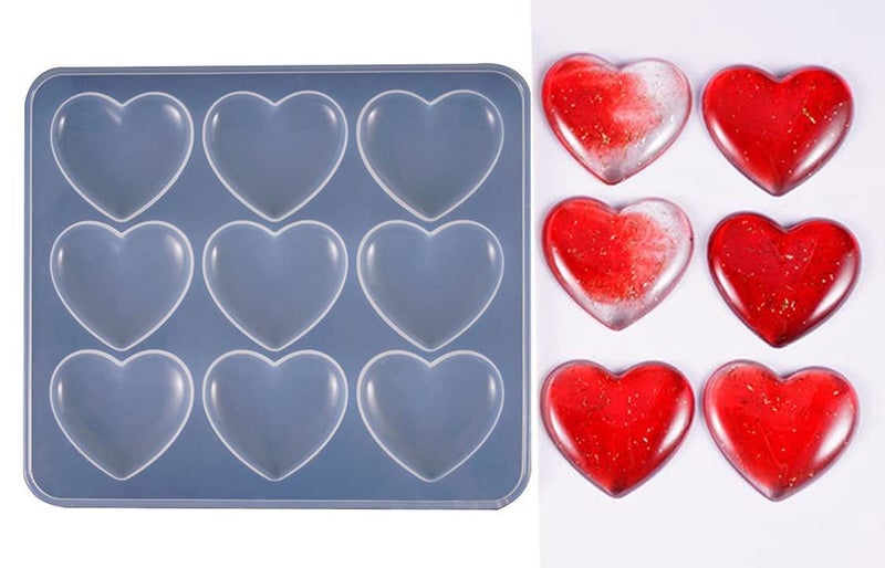 Eoast Heart Shape Multipurpose Epoxy Silicone Mould 9 Cavity 52 x 42cm Resin Love Heart Shape Beads Making DIY Craft - Image 4