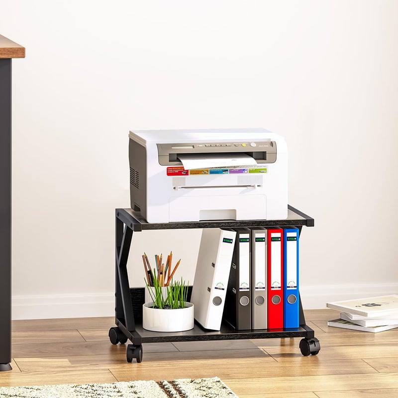 aboxoo Desktop Printer Stand with 2 Tier Wood Storage Shelves,Under Desk Printer Table,Multi-Purpose Home Office Desk Organizer for Fax Machine, Scanner (Black) - Image 4