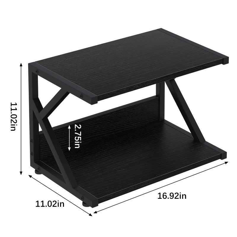 aboxoo Desktop Printer Stand with 2 Tier Wood Storage Shelves,Under Desk Printer Table,Multi-Purpose Home Office Desk Organizer for Fax Machine, Scanner (Black) - Image 3