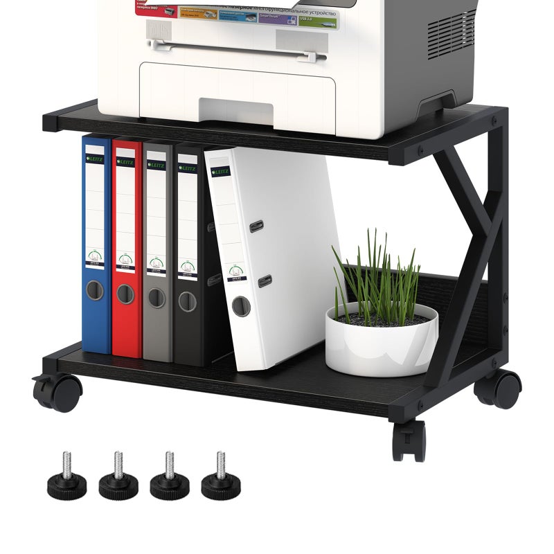 aboxoo Desktop Printer Stand with 2 Tier Wood Storage Shelves,Under Desk Printer Table,Multi-Purpose Home Office Desk Organizer for Fax Machine, Scanner (Black) - Image 1