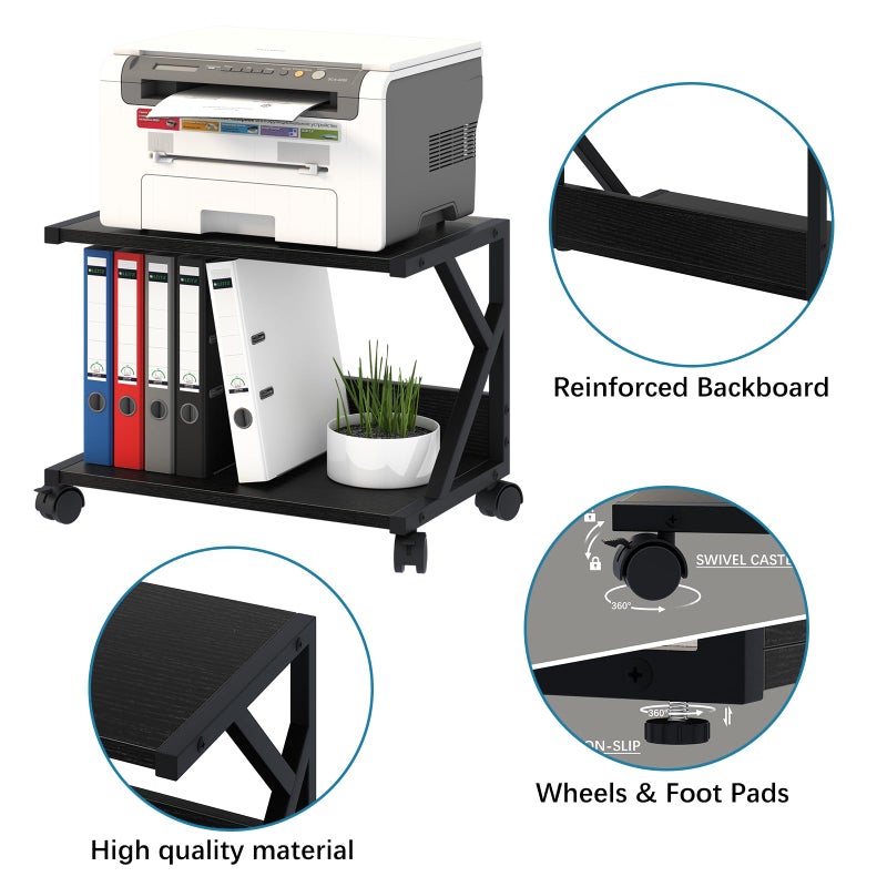 aboxoo Desktop Printer Stand with 2 Tier Wood Storage Shelves,Under Desk Printer Table,Multi-Purpose Home Office Desk Organizer for Fax Machine, Scanner (Black) - Image 5
