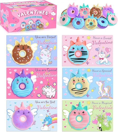 YEGEER Valentines Day Gifts for Kids Valentines Unicorn Donut Erasers with Cards Classroom Exchange Prizes Party Favors Ideal Valentine Gifts for Boys Girls School Classroom Prize Exchange Donut - Image 1