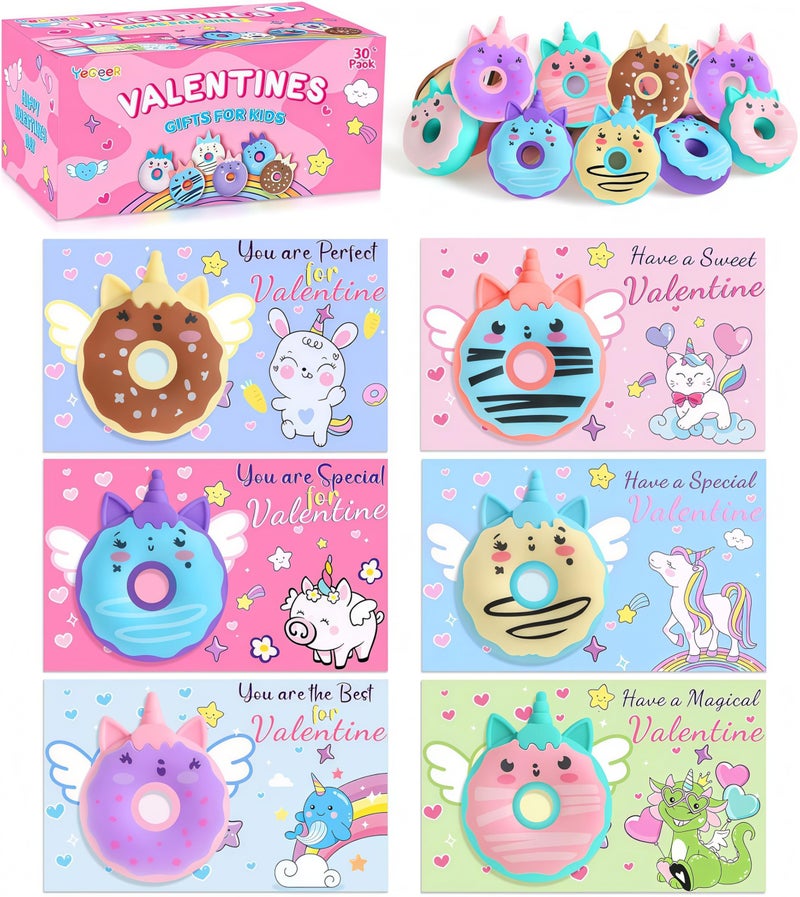 YEGEER Valentines Day Gifts for Kids Valentines Unicorn Donut Erasers with Cards Classroom Exchange Prizes Party Favors Ideal Valentine Gifts for Boys Girls School Classroom Prize Exchange Donut - Image 3