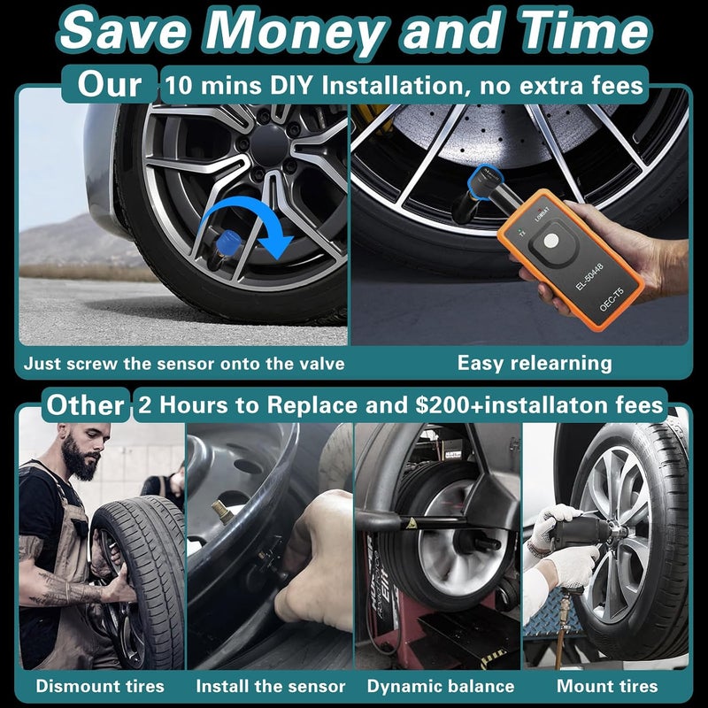 مستشعر TPMS من لسيارات GM شيفروليه سيلفرادو بويك كاديلاك GMC، ترقية 2025 الجيل الثاني مجموعة من 4 مستشعرات TPMS مع أداة إعادة تعلم TPMS واحدة، مستشعر ضغط إطارات خارجي، سهل التركيب - Image 3