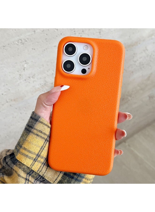 NIBEMINENT Solid Color Leather Pattern Protective TPU Case Cover For iPhone 16 Pro Max, Orange