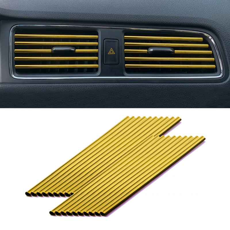 LivTee 20 Pieces Car Air Conditioner Decoration Strip for Vent Outlet Universal Waterproof Bendable Air Vent Outlet Trim Decoration Car Interior Accessories Gold