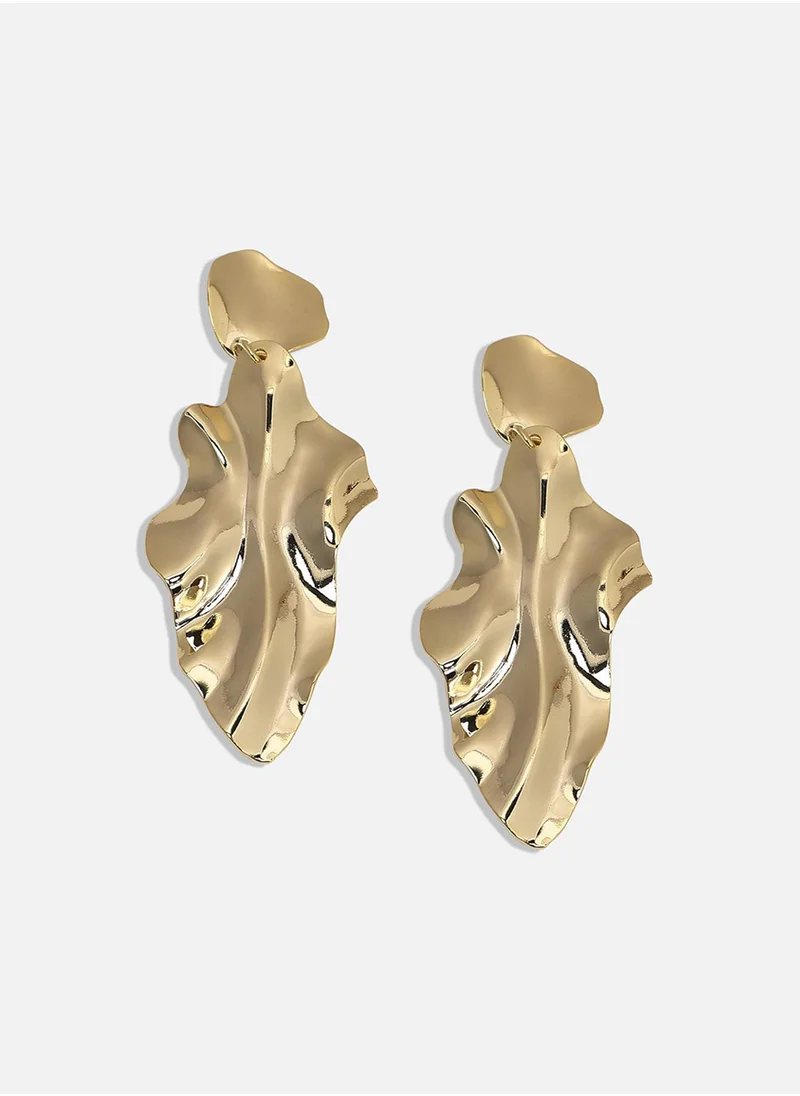 SOHI Textured Minimal Drop Earrings - Gold-Colour