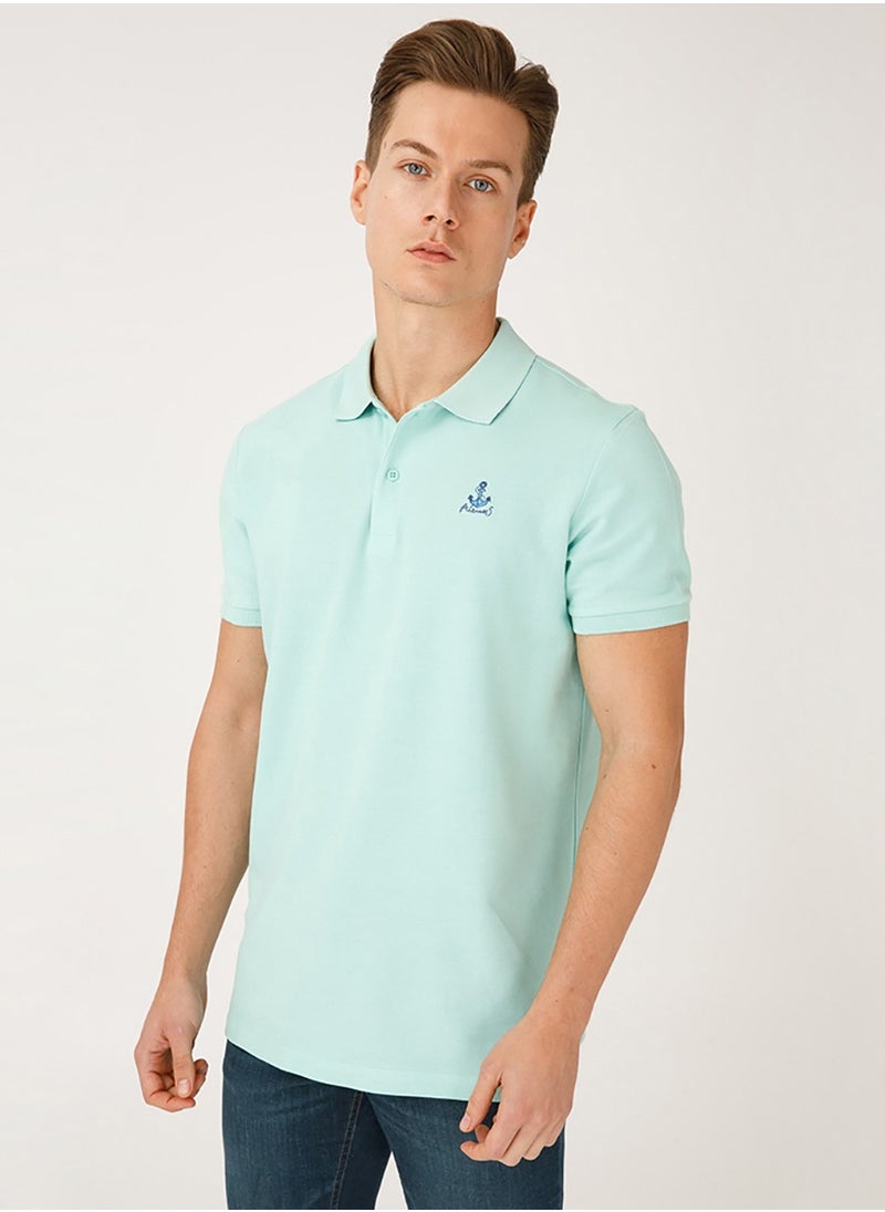 Anemoss - Green Sailboat Men's Polo Collar T-Shirt Small - Image 1
