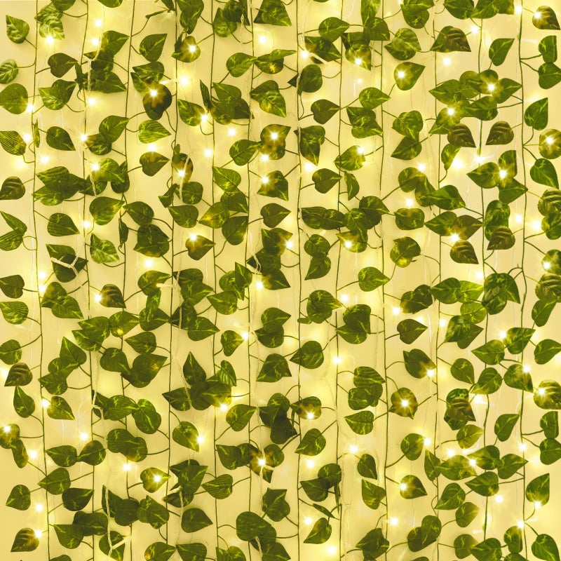 CEWOR 24 Pack 173ft Fake Ivy Vines, Artificial Ivy Garland with 200 LED String Lights, Hanging Plants Greenery Backdrop Green Leaves for Bedroom Room Wall Decor Wedding Party Table Decoration - Image 1