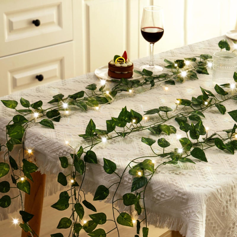 CEWOR 24 Pack 173ft Fake Ivy Vines, Artificial Ivy Garland with 200 LED String Lights, Hanging Plants Greenery Backdrop Green Leaves for Bedroom Room Wall Decor Wedding Party Table Decoration - Image 4