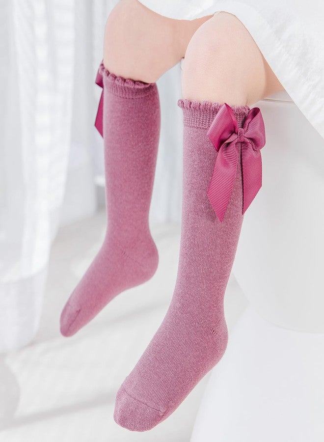 Mini Angel Baby Knee High Socks - Toddler Long Cotton Tube Stockings With Bow Ruffles for Girls, Infant Dress Socks, 0-6 Months (White Pink Set, 5 Pairs) - Image 3